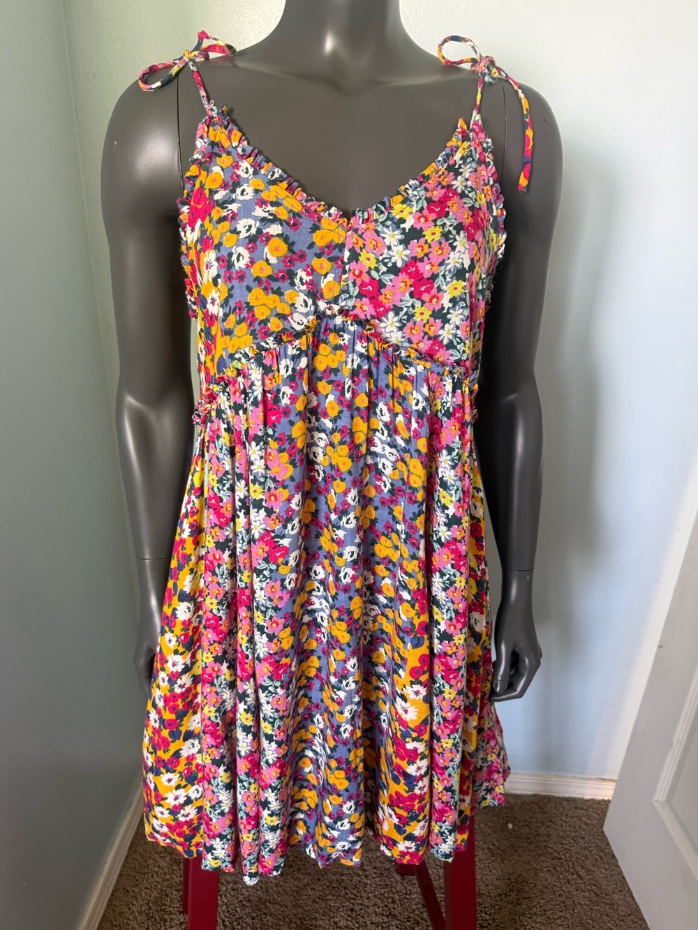 Womens Aqua Brand Floral Tie-Shoulder Sundress in Pink & Yellow